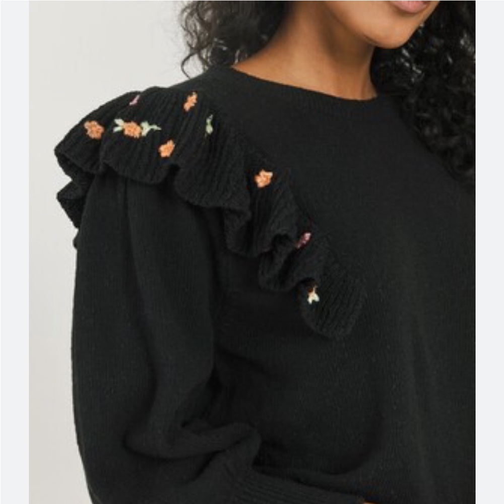 Something navy Louise embroidered‎ ruffled textured sweater